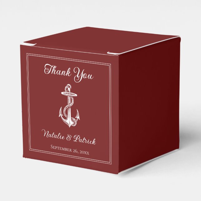 Red Nautical Anchor Wedding Favour Boxes (Front Side)