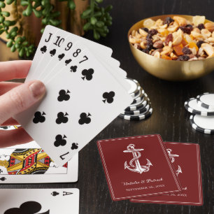 Red Nautical Anchor Wedding Playing Cards