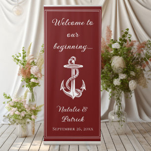 Red Nautical Anchor Wedding Retractable Banner