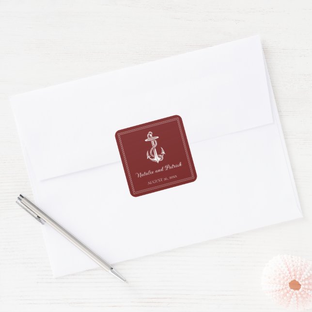 Red Nautical Anchor Wedding Stickers (Envelope)