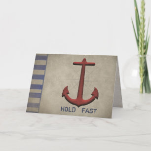 red nautical anchor with blue stripes and compass card