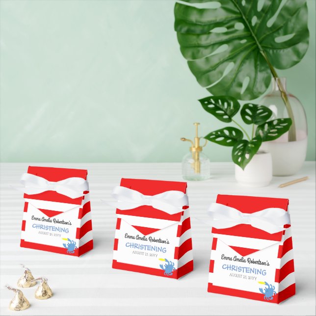 Red Nautical Blue Crab Baby Baptism Christening Favour Box (Multiple)