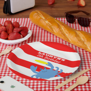 Red Nautical Blue Crab Personalised Paper Plate
