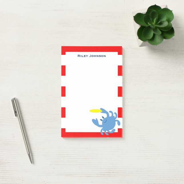 Red Nautical Blue Crab Personalised Post-it Notes (Office)