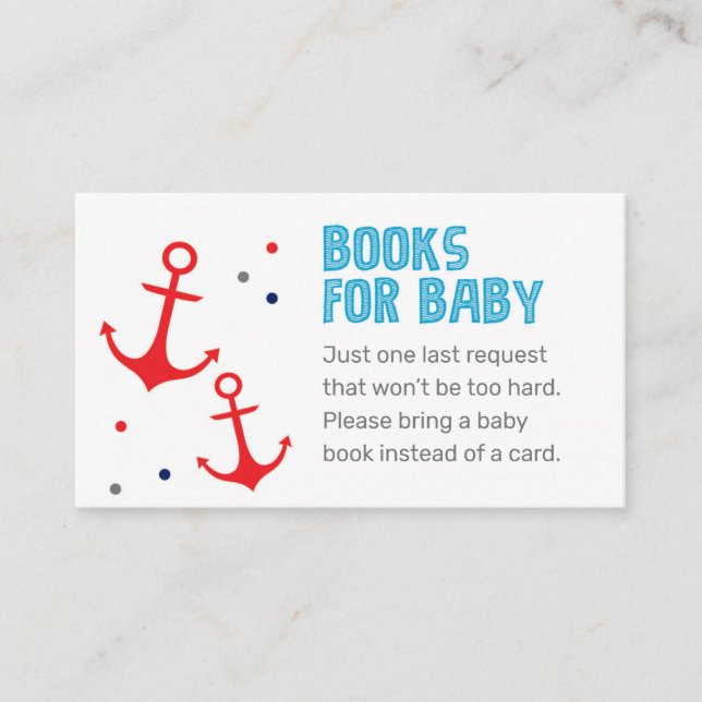 Red Nautical Bring a Book Baby Shower Game Enclosure Card (Front)