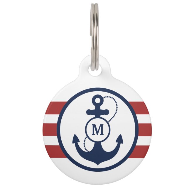 Red Nautical Monogram Pet Tag (Front)