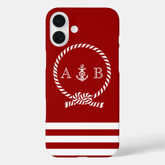 Red Nautical Rope and Anchor Monogrammed Case-Mate iPhone Case (Back)