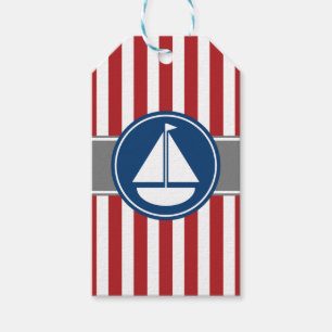 Red Nautical Sailboat Stripes Gift Tags