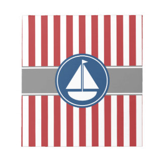 Red Nautical Sailboat Stripes Notepad