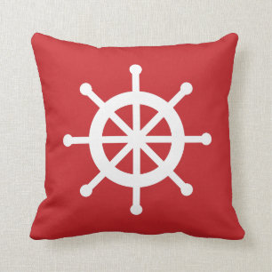Red Nautical Ship Wheel Cushion
