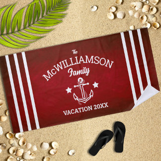 Red Nautical Theme Family Event Beach Towel
