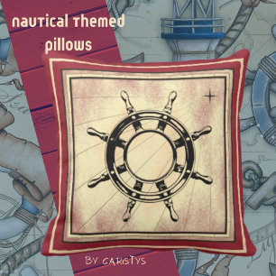 Red Nautical Themed Throw Pillow