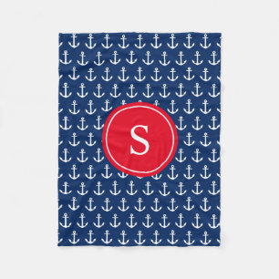 Red & Navy Anchors Away Fleece Blanket