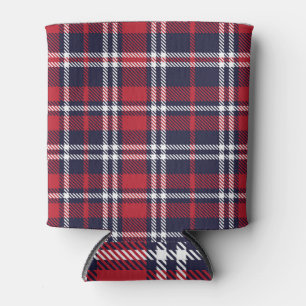 Red Navy Asymmetric Plaid Texture Can Cooler