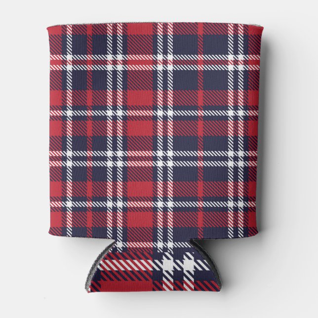 Red Navy Asymmetric Plaid Texture Can Cooler (Front)