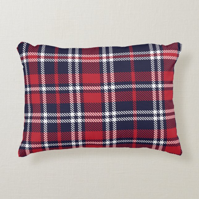 Red Navy Asymmetric Plaid Texture Decorative Cushion (Front)