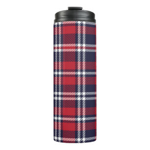 Red Navy Asymmetric Plaid Texture Thermal Tumbler
