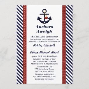 Red Navy Blue Anchor Nautical Wedding Invitations
