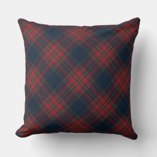 Red Navy Blue Argyle Tartan Plaid Pattern Cushion