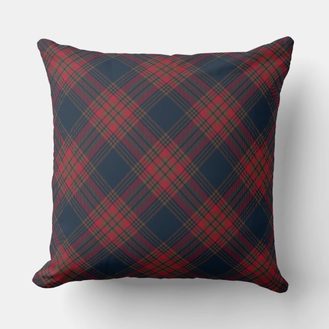 Red Navy Blue Argyle Tartan Plaid Pattern Cushion (Front)