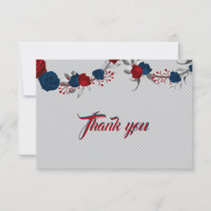 red & navy blue flowers grey leaves thank you card