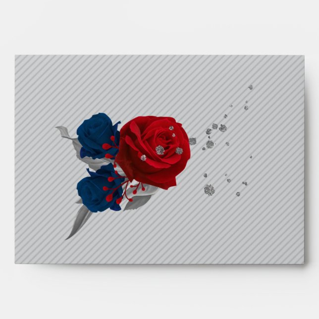 red & navy blue flowers grey wedding envelope (Front)