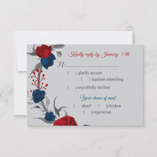 red & navy blue flowers meal choice botanical grey RSVP card