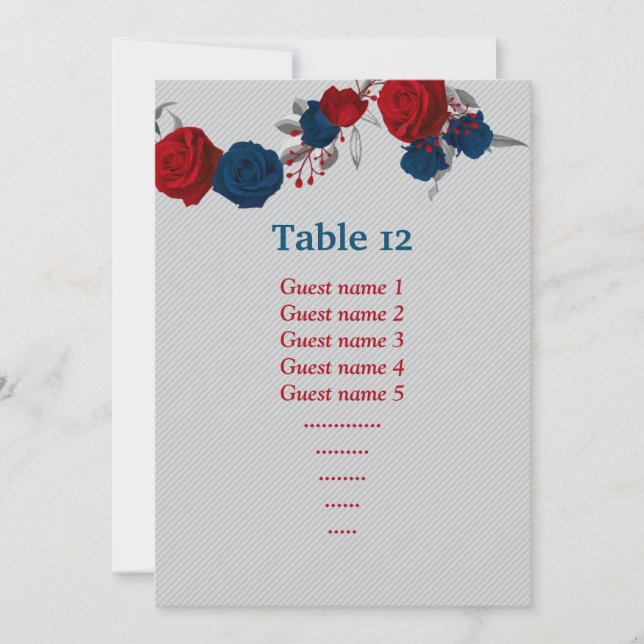 red & navy blue flowers seating chart table number (Front)