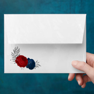 red & navy blue flowers silver botanical envelope