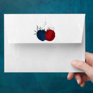 red & navy blue flowers silver botanical envelope