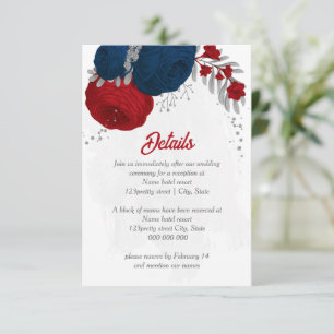 red & navy blue flowers silver botanical wedding enclosure card