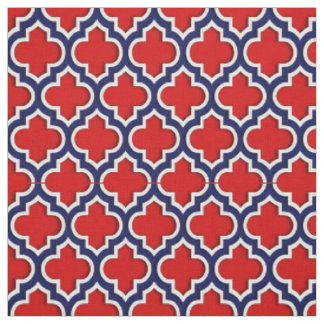Red, Navy Blue Moroccan Quatrefoil #5DS Fabric