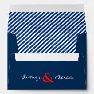 Red Navy Blue Nautical Striped Wedding Envelopes