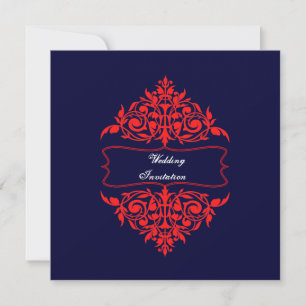 Red Navy Blue Ornate Stylish Invitations