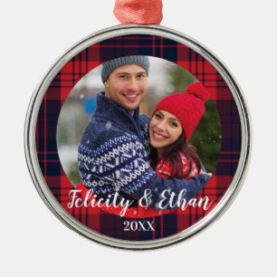 Red & Navy Blue Plaid Lumberjack Holiday Christmas Metal Tree Decoration