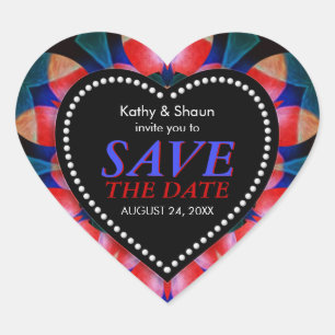Red Navy Blue Tropical Save the Date Heart Sticker
