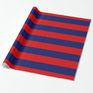 Red, Navy Blue XL Stripes Pattern V Wrapping Paper