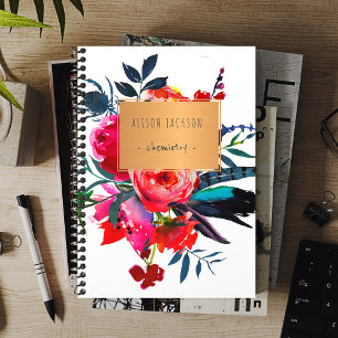 Red navy boho bouquet copper label trendy school notebook