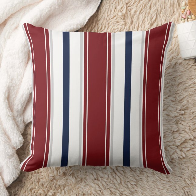 Red Navy Deep Grey White Vertical Stripes  | Cushion (Blanket)