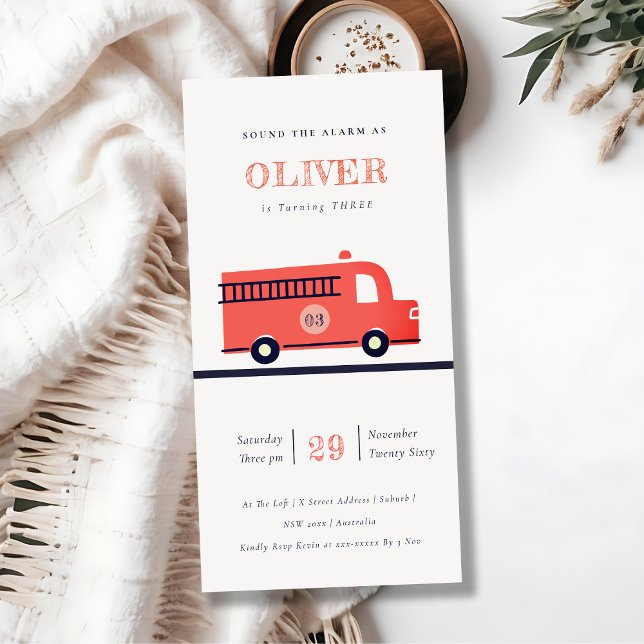 Red Navy Fire Truck Engine Any Age Birthday Invite (Creator Uploaded)