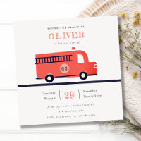 Red Navy Fire Truck Engine Any Age Birthday Invite