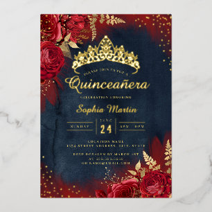 Red Navy Floral Quinceanera