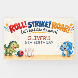 Red Navy Gold Dinosaur Bowling Birthday Banner
