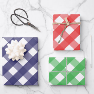 Red Navy Green Big Gingham Gift Wrap Sheets
