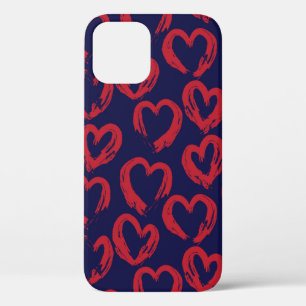Red Navy Heart shaped Valentine’s Day seamless pat iPhone 12 Case