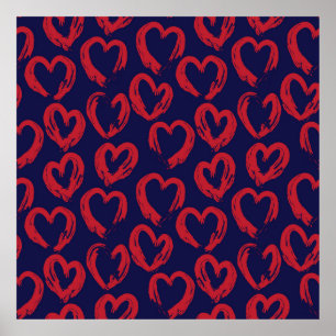 Red Navy Heart shaped Valentine’s Day seamless pat Poster