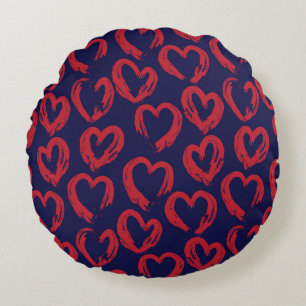 Red Navy Heart shaped Valentine’s Day seamless pat Round Cushion