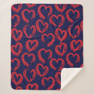 Red Navy Heart shaped Valentine’s Day seamless pat Sherpa Blanket