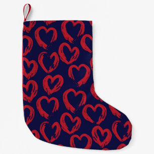 Red Navy Heart shaped Valentine’s Day seamless pat Small Christmas Stocking