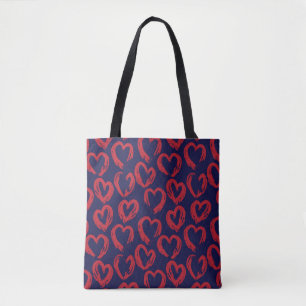 Red Navy Heart shaped Valentine’s Day seamless pat Tote Bag